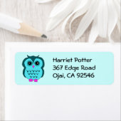 Cute Aqua Owl Pink Feet Etiket (Insitu)