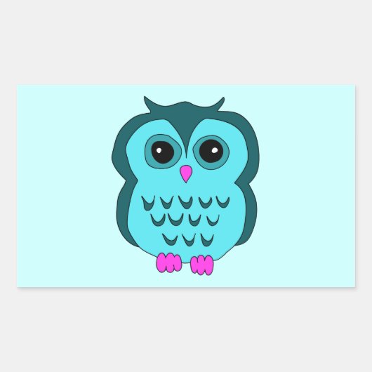 Cute Aqua Owl Pink Feet Rechthoekige Sticker (Voorkant)