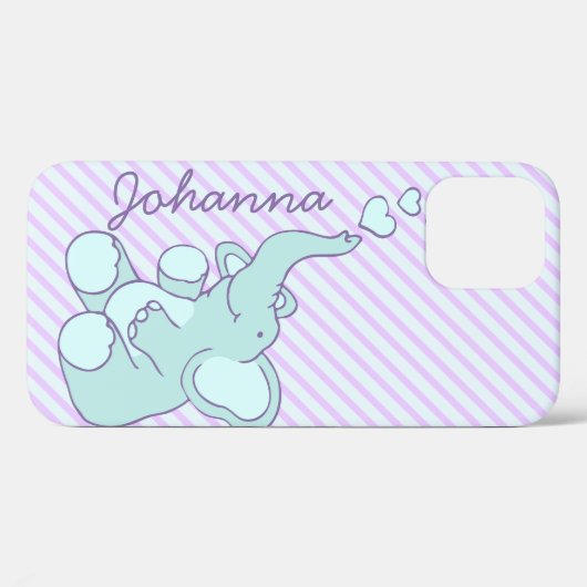 Cute aqua paarse baby, zittende olifant Case-Mate iPhone case (Achterkant (horizontaal))