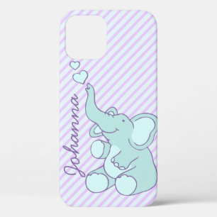 Cute aqua paarse baby, zittende olifant Case-Mate iPhone case