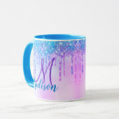 Cute Aqua Paarse Unicorn Glitter Drivers monogram Mok (Voorkant links)