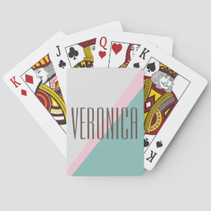 Cute Aqua Pink Geometric Persoonlijke Naam Chic Pokerkaarten