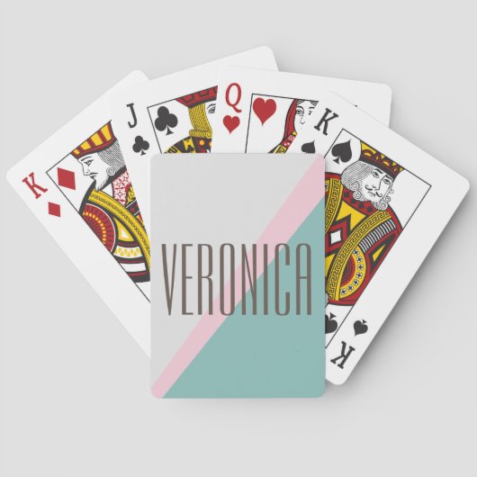 Cute Aqua Pink Geometric Persoonlijke Naam Chic Pokerkaarten (Achterkant)