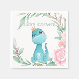 Cute Aqua Princess Dinosaur Baby shower Servet
