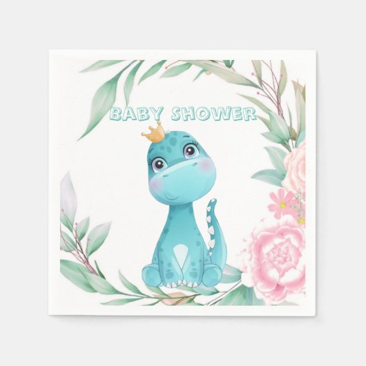 Cute Aqua Princess Dinosaur Baby shower Servet (Voorkant)
