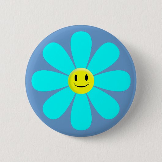 Cute Aqua Smiling Daisy Ronde Button 5,7 Cm (Voorkant)