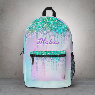 Cute Aqua Turquoise Eenhoorn Glitter Drips monogra Bedrukte Rugzak