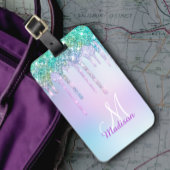 Cute Aqua Turquoise Unicorn Glitter Drivers monogr Bagagelabel