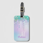 Cute Aqua Turquoise Unicorn Glitter Drivers monogr Bagagelabel (Voorkant (verticaal))