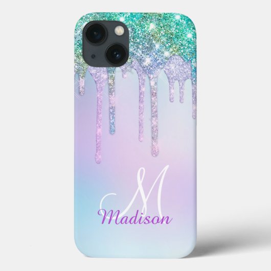 Cute Aqua Turquoise Unicorn Glitter Drivers monogr Case-Mate iPhone Case (Achterkant)