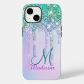 Cute Aqua Turquoise Unicorn Glitter Drivers monogr Case-Mate iPhone Case (Achterkant)