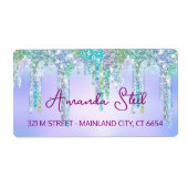 Cute Aqua Turquoise Unicorn Glitter Drivers monogr Etiket (Voorkant)