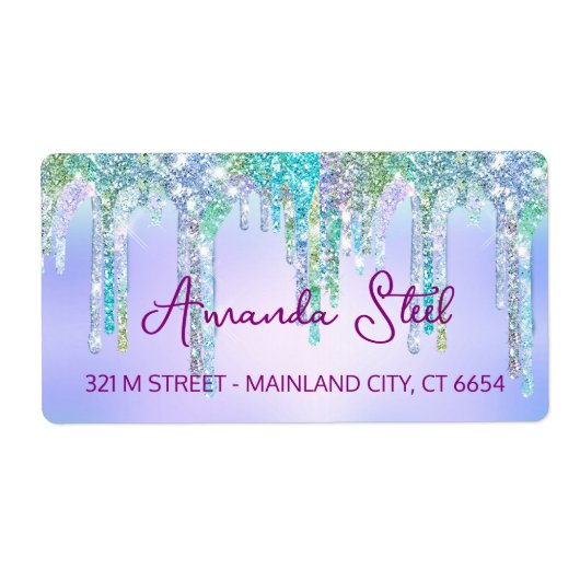 Cute Aqua Turquoise Unicorn Glitter Drivers monogr Etiket (Voorkant)