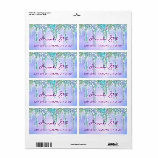Cute Aqua Turquoise Unicorn Glitter Drivers monogr Etiket (Full Sheet)