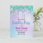 Cute Aqua Turquoise Unicorn Glitter Drivers monogr Kaart (Staand voorkant)