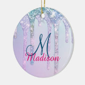 Cute Aqua Turquoise Unicorn Glitter Drivers monogr Keramisch Ornament (Links)