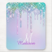 Cute Aqua Turquoise Unicorn Glitter Drivers monogr Muismat (Voorkant)