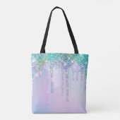 Cute Aqua Turquoise Unicorn Glitter Drivers monogr Tote Bag (Achterkant)