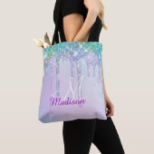 Cute Aqua Turquoise Unicorn Glitter Drivers monogr Tote Bag (Dichtbij)