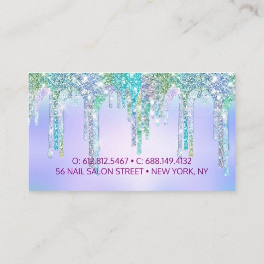 Cute Aqua Turquoise Unicorn Glitter Drivers monogr Visitekaartje (Achterkant)