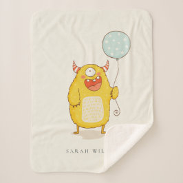 Cute Aqua Yellow Happy Monster Custom Sherpa Deken