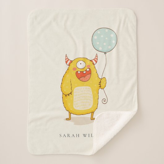 Cute Aqua Yellow Happy Monster Custom Sherpa Deken (Voorkant)