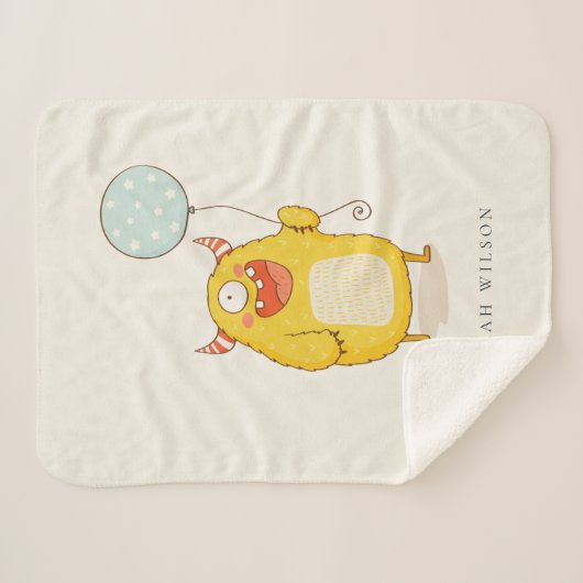 Cute Aqua Yellow Happy Monster Custom Sherpa Deken (Voorkant (horizontaal))