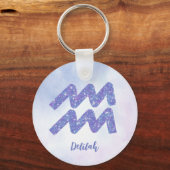 Cute Aquarius Astrology Sign Speciaal Paars Sleutelhanger (Achterkant)