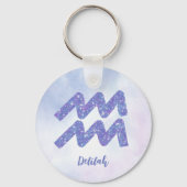 Cute Aquarius Astrology Sign Speciaal Paars Sleutelhanger (Achterkant)