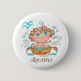 Cute Aquarius Bath Splashing Ronde Button 5,7 Cm