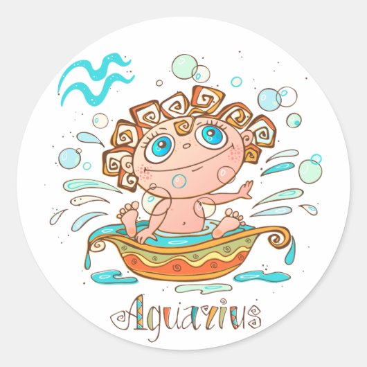 Cute Aquarius Bath Splashing Ronde Sticker (Voorkant)
