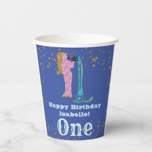 Cute Aquarius First Birthday & Gold Confetti Papieren Bekers (Voorkant)