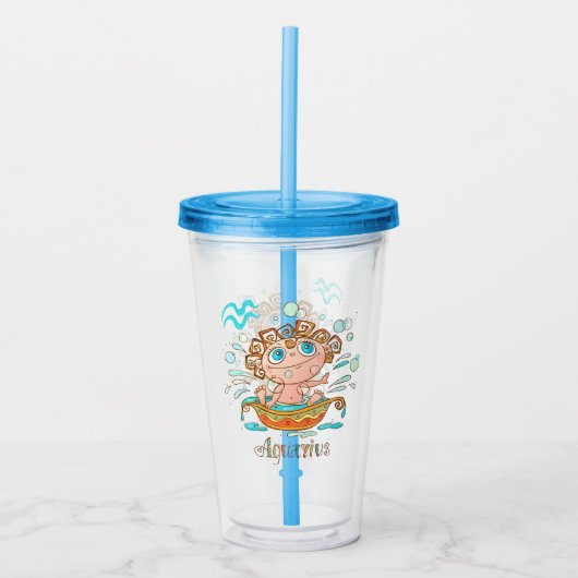 Cute Aquarius Kinder belletjes Acryl Drinkbeker (Voorkant)