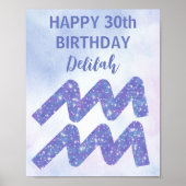Cute Aquarius Personalized Paars Birthday Party Poster (Voorkant)