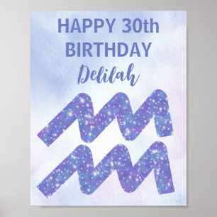 Cute Aquarius Personalized Paars Birthday Party Poster