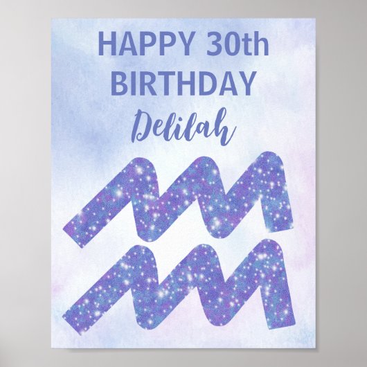 Cute Aquarius Personalized Paars Birthday Party Poster (Voorkant)