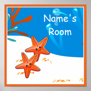 Cute Aquatic Starfish Custom Kinder Room Poster