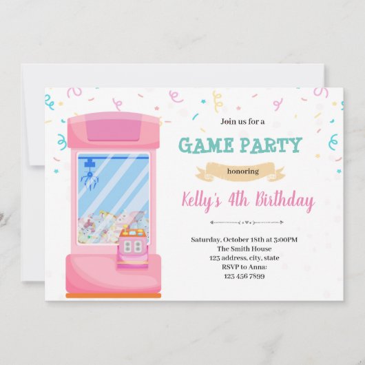 Cute arcade party Invitation Kaart (Voorkant)