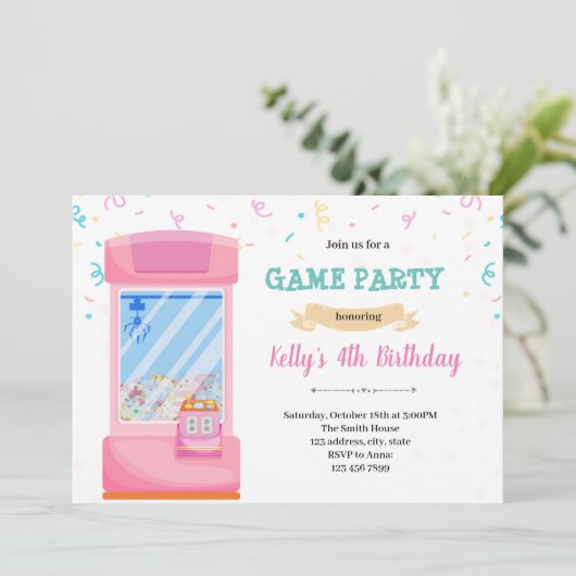 Cute arcade party Invitation Kaart (Staand voorkant)