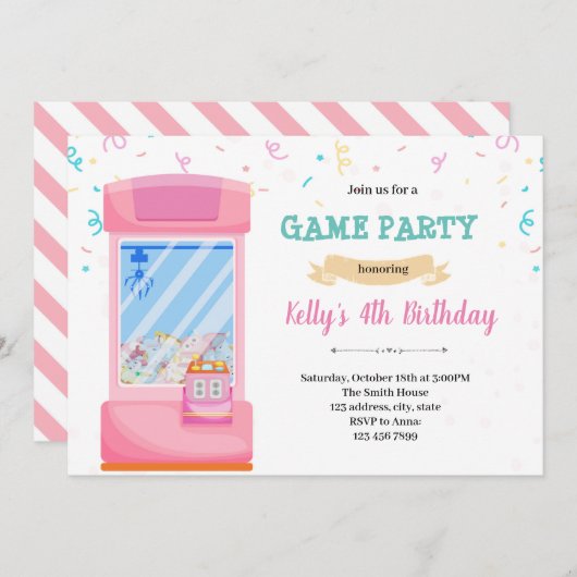 Cute arcade party Invitation Kaart (Voorkant / Achterkant)