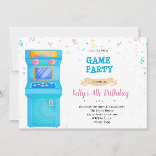 Cute arcade party Invitation Kaart (Voorkant)