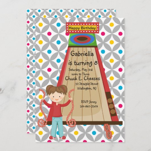 Cute Arcade Skee Ball Girls Birthday Uitnodiging (Voorkant / Achterkant)