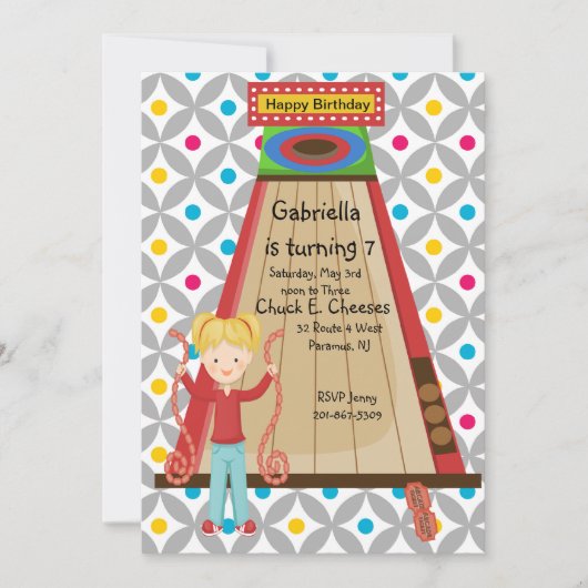 Cute Arcade Skee Ball Girls Birthday Uitnodiging (Voorkant)