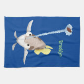 Cute Archerfish cartoon illustration Theedoek (Horizontaal)