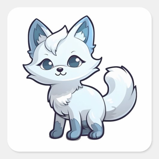 Cute Arctic Fox Comic Animal Character Vierkante Sticker (Voorkant)