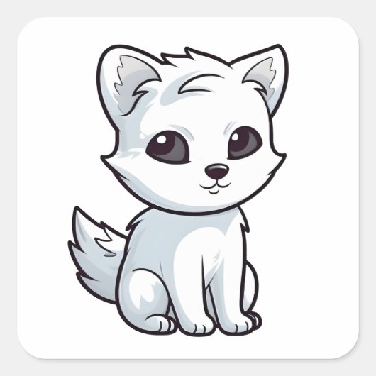 Cute Arctic Fox Comic Geweldige Animal Character Vierkante Sticker (Voorkant)