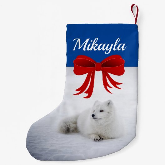 Cute Arctic Fox in de sneeuw Kleine Kerstsok (Achterkant)