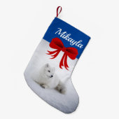 Cute Arctic Fox in de sneeuw Kleine Kerstsok (Voorkant (Hangend))