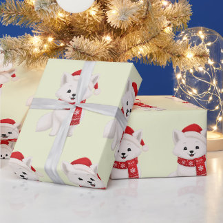 Cute Arctic Fox in Santa Hat & Winter Scarf Cadeaupapier