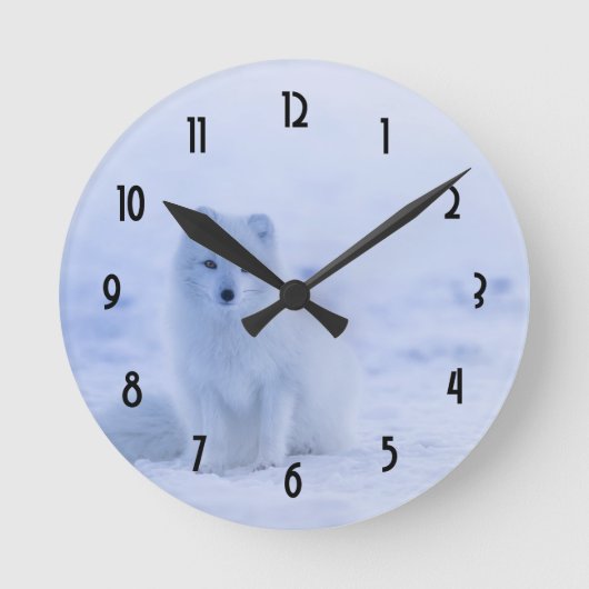 Cute Arctic Fox on Snowy Winter Background Ronde Klok (Voorkant)
